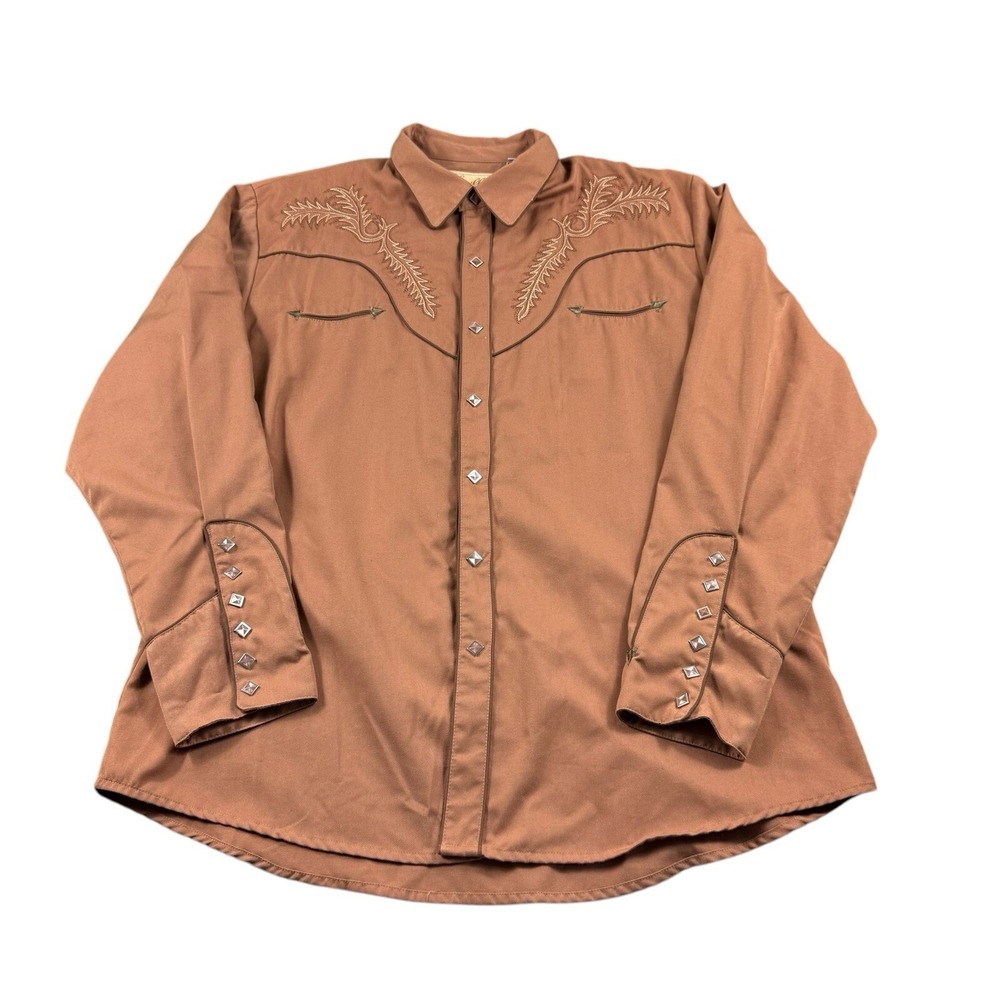 Scully Brown Western Pearl Snap Embroidered Cowboy Shirt P-685 Mens XL